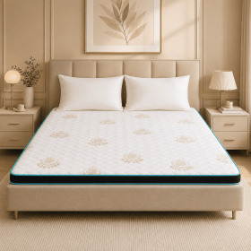 Aloe Vera 7 cm mattress topper on upholstered bed in an elegant beige bedroom