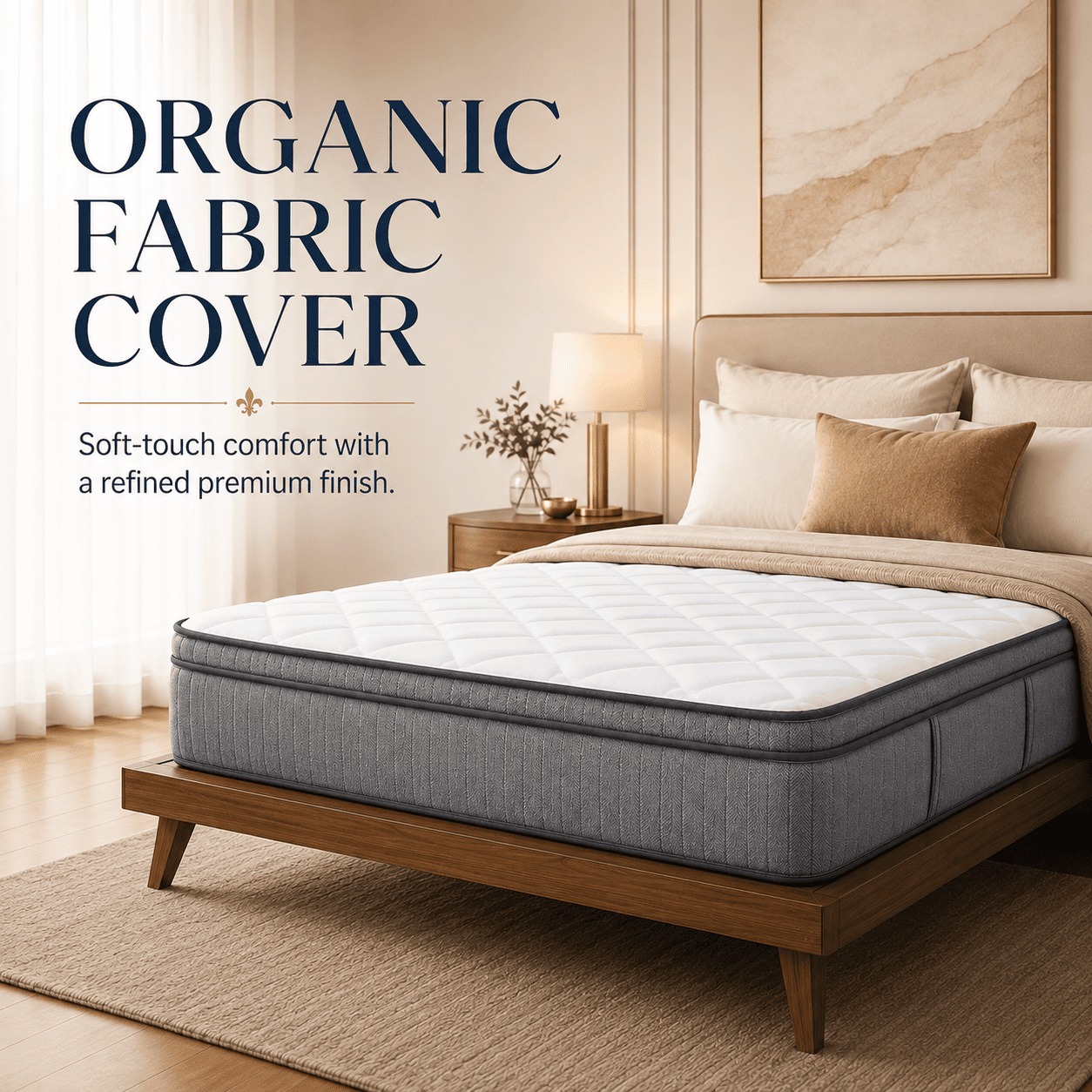 27 cm mattress with organic fabric cover displayed in a bright modern bedroom